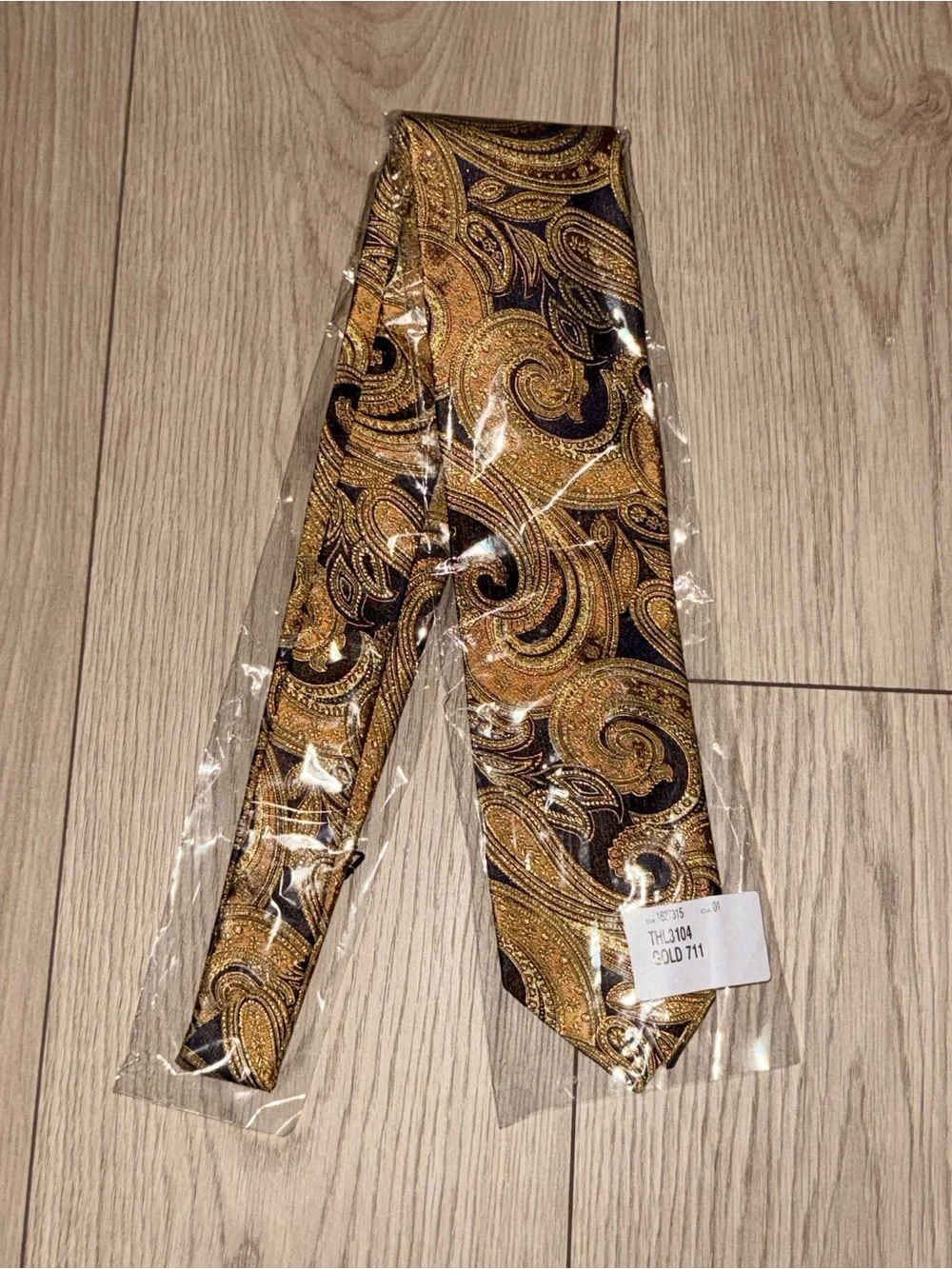 Paul Fredrick Navy Gold Paisley Lurex Woven Silk Tie